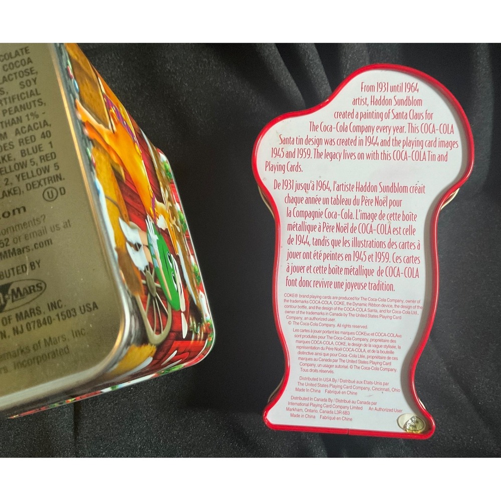 LOT 2 CHRISTMAS COLLECTIBLE TIN BOXES SANTA COKE TIN, M&M'S REINDEER HOLIDAY TIN - Picture 3 of 7